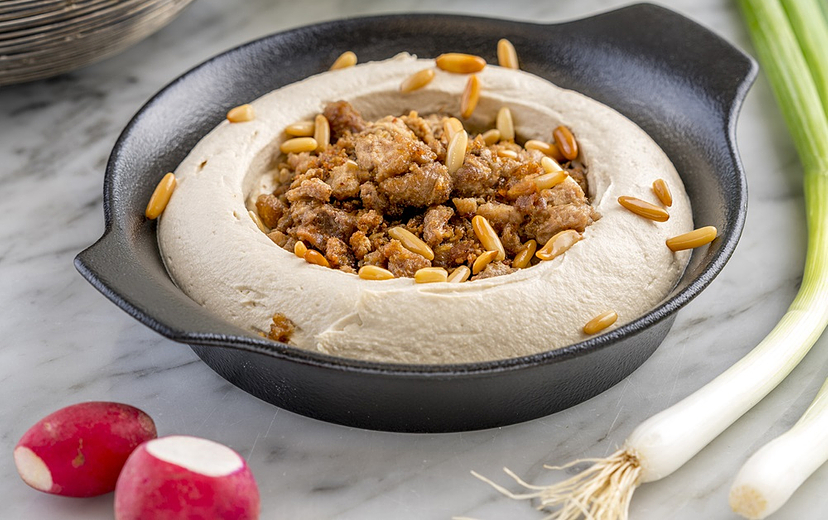 Hummus Awarma and Pine Nuts
