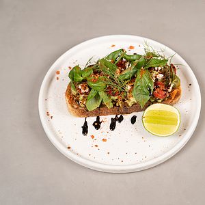 Smashed Avo with Marinated Cherry Tomato on Toast